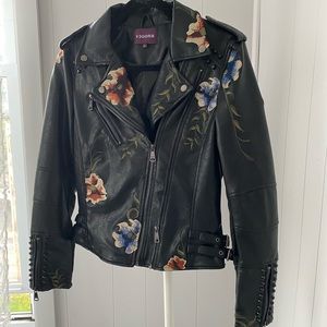 Faux Leather Floral Detail Motorcycle Jacket